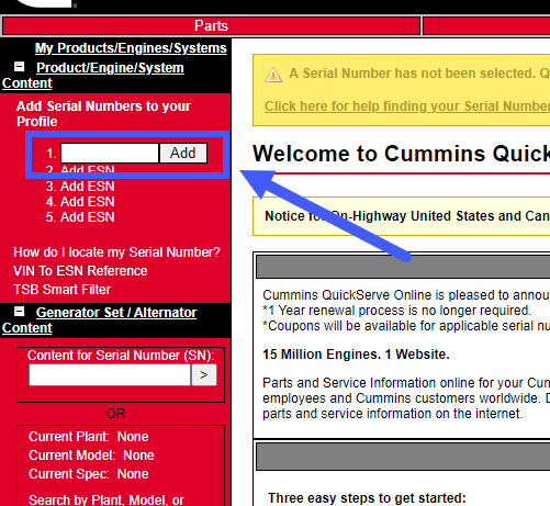 Cummins QuickServe Online